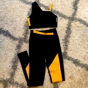 Gymshark Assymetric Set - Navy/Citrus Yellow S